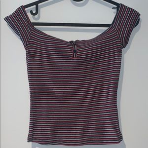 Black red and white off the shoulder crop top